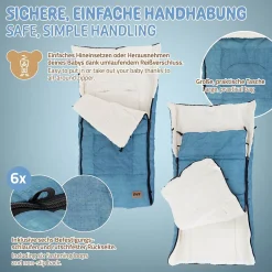 Joyz Chancelière pour poussette bébé 94x48x10 cm bleu jeans en polyester imperméable lavable à 40 grades Clearance