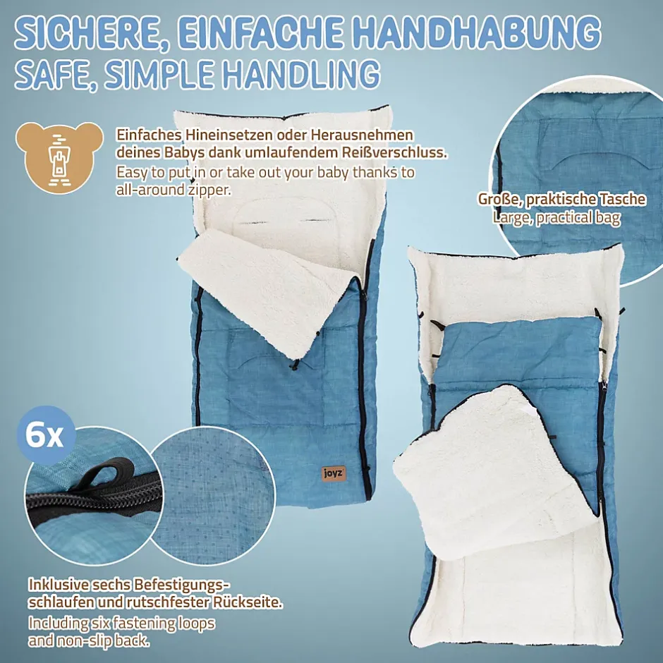 Joyz Chancelière pour poussette bébé 94x48x10 cm bleu jeans en polyester imperméable lavable à 40 grades Clearance