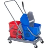 Homcom Chariot de lavage chariot de nettoyage professionnel presse à mâchoire 2 seaux 25 L 73L x 45l x 92H cm plastique gris bleu rouge