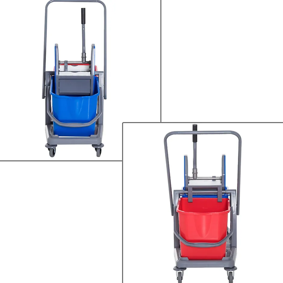 Homcom Chariot de lavage chariot de nettoyage professionnel presse à mâchoire 2 seaux 25 L 73L x 45l x 92H cm plastique gris bleu rouge