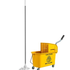 Homcom Chariot de ménage chariot de lavage nettoyage professionnel essoreuse latérale seau 20L poignée et serpillère jaune New