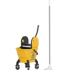 Homcom Chariot de ménage chariot de lavage chariot de nettoyage avec essoreuse à pression seau 26L et serpillère jaune Hot