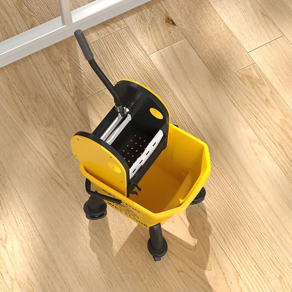 Homcom Chariot de ménage chariot de lavage chariot de nettoyage avec essoreuse à pression seau 26L et serpillère jaune Hot
