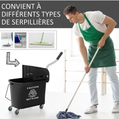 Homcom Chariot de nettoyage lavage seau de ménage 20 L avec essoreur et séparateur eau sale propre noir Outlet