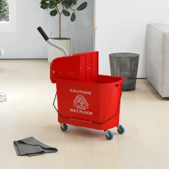 Homcom Chariot de nettoyage lavage seau de ménage 20 L avec essoreur et séparateur eau sale propre rouge