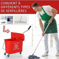 Homcom Chariot de nettoyage lavage seau de ménage 20 L avec essoreur et séparateur eau sale propre rouge