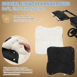Joyz Chauffre-mains pour pousette noir en polyester flanelle douce taille universelle lavable Sale
