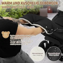 Joyz Chauffre-mains pour pousette noir en polyester flanelle douce taille universelle lavable Sale