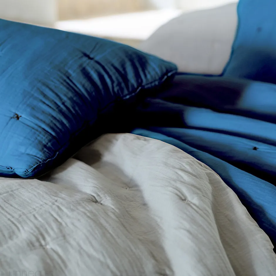 Linnea Chemin de lit capitonné en mousseline de coton 80x200 cm ANDROS bleu marine
