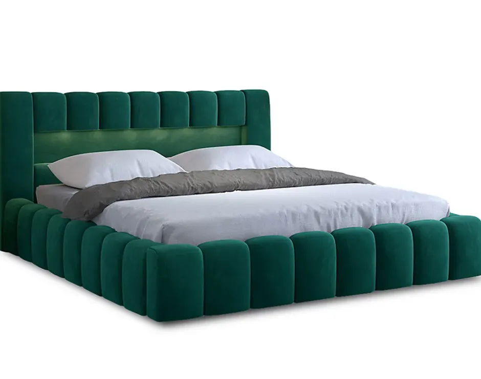 Best Mobilier Cleo - lit coffre avec led - 140x200 cm - sommier inclus - en velours -