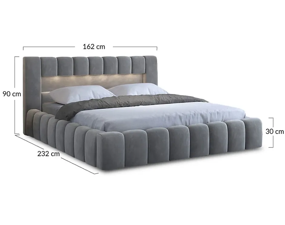 Best Mobilier Cleo - lit coffre avec led - 140x200 cm - sommier inclus - en velours -