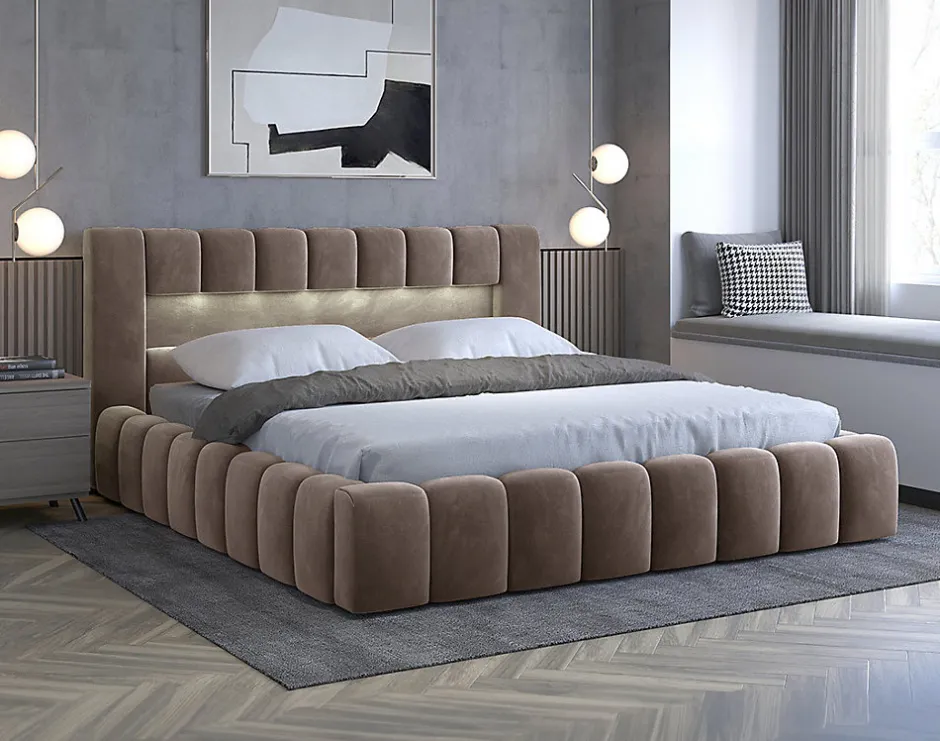 Best Mobilier Cleo - lit coffre avec led - 160x200 cm - sommier inclus - en velours -
