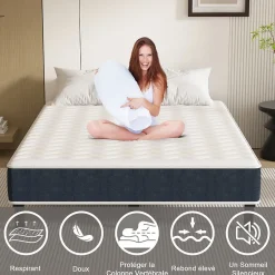 Teeno Combinaison lit matelas 120x190 cm, Matelas a mousse+ Cadre de Lit en Fer, Comprenant 9 pieds, Epaisseur du matelas 15 cm