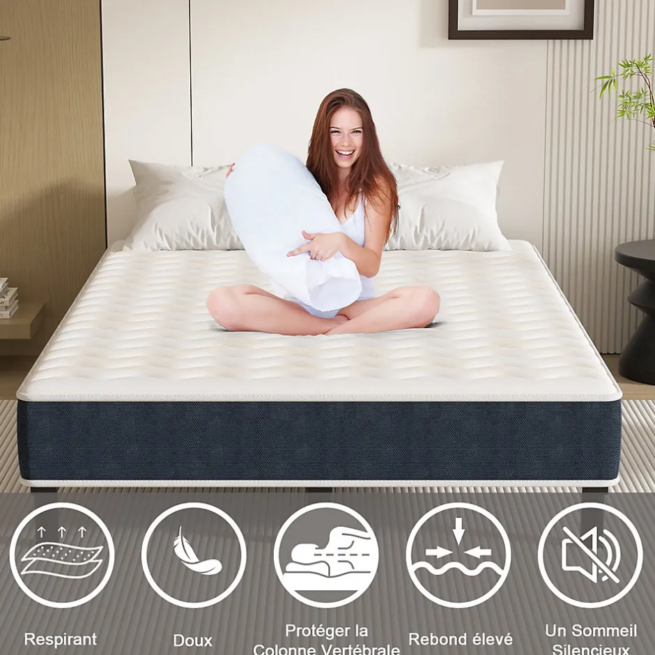 Teeno Combinaison lit matelas 120x190 cm, Matelas a mousse+ Cadre de Lit en Fer, Comprenant 9 pieds, Epaisseur du matelas 15 cm