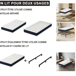 Teeno Combinaison lit matelas 90x190 cm, Matelas à Mémoire de Forme + Cadre de Lit en Fer, Comprenant 6 pieds, Epaisseur du matelas 15