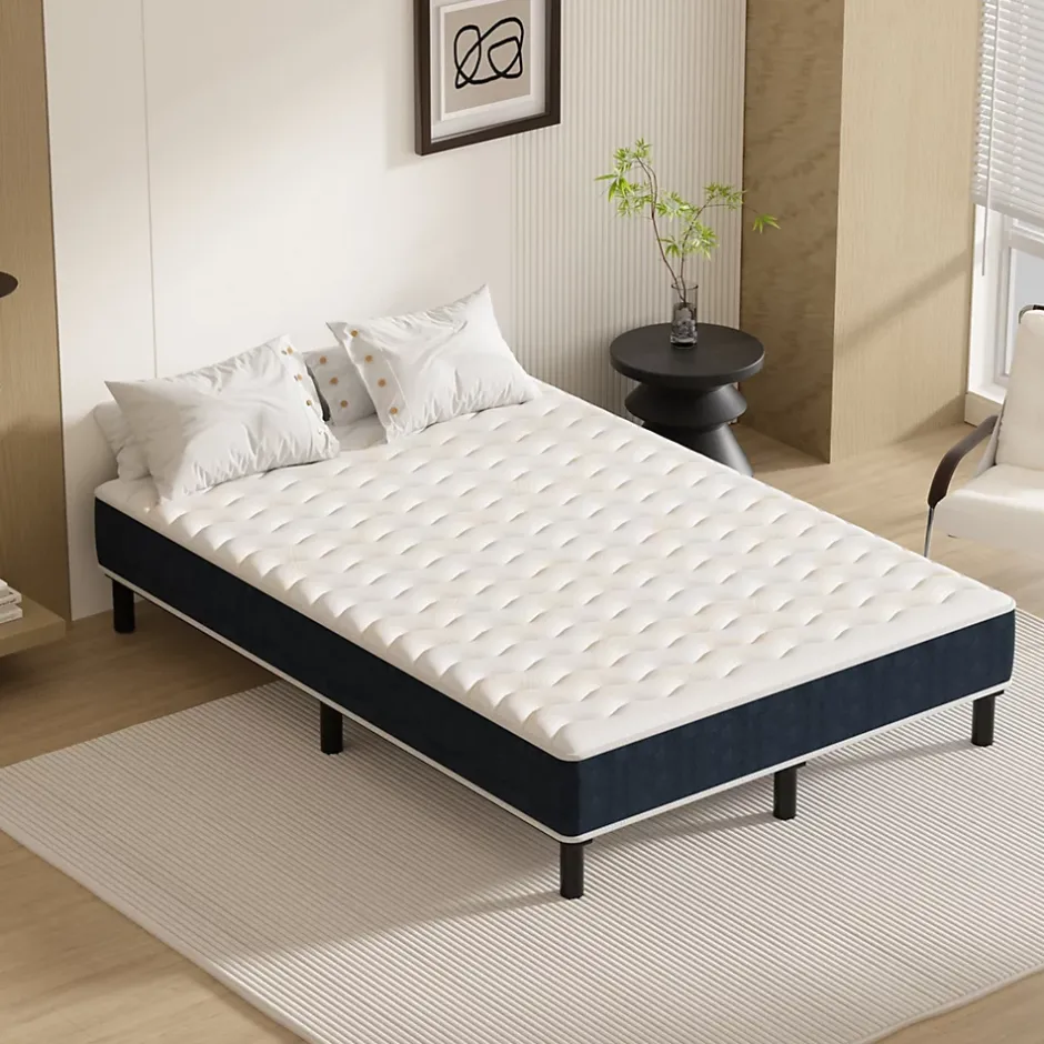 Teeno Combinaison lit matelas 140x200 cm, Matelas a mousse+ Cadre de Lit en Fer, Comprenant 9 pieds, Epaisseur du matelas 15 cm Hot