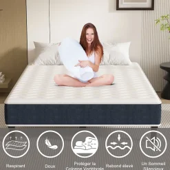 Teeno Combinaison lit matelas 140x200 cm, Matelas a mousse+ Cadre de Lit en Fer, Comprenant 9 pieds, Epaisseur du matelas 15 cm Hot