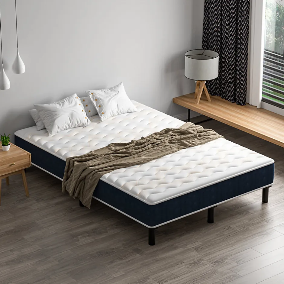 Teeno Combinaison lit 140x190 cm, matelas en mousse à mémoire de forme de 15 cm d'épaisseur + cadre de lit en fer, 9 pieds