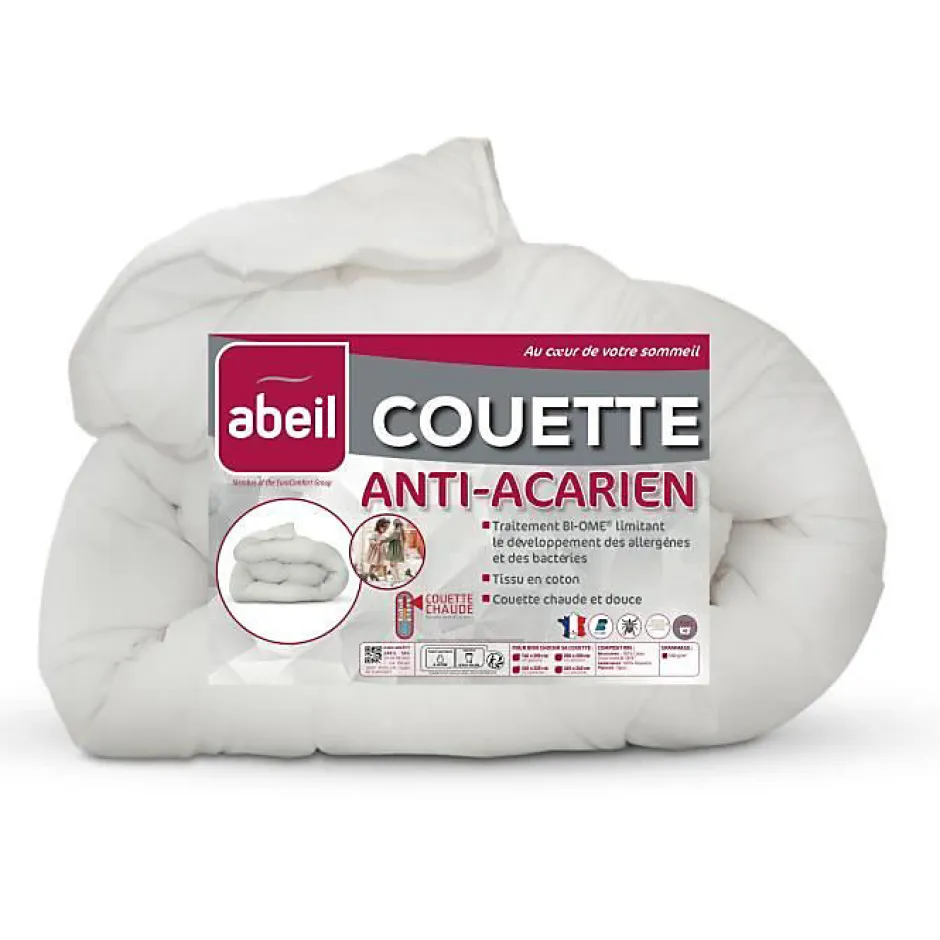 Abeil Couette anti-acariens - 220 x 240 cm - Chaude - 400 g/m² 2 personnes - Blanc -
