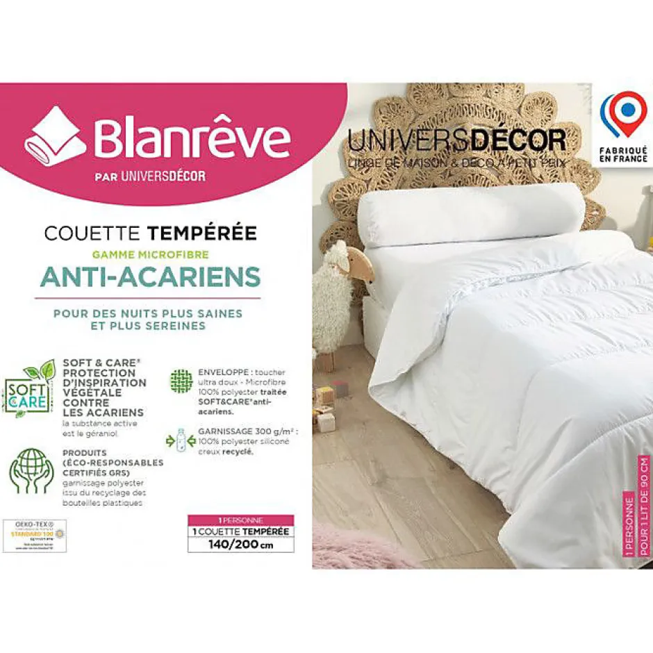 Blanreve Couette Blanrêve Gamme "Douceur" 140 x 200 cm traité Anti Acarien Soft & care