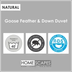 Homescapes Couette chaude 260 x 220 cm en duvet et plumes d'oie 13.5 Tog -