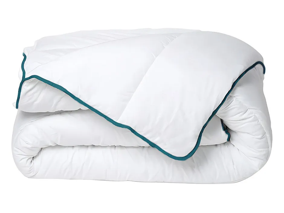 Vente-unique Couette chaude recyclée de DREAMEA en microfibre - 200 x 200 cm - 350 gr/ m² - Biais bleu - ROSA
