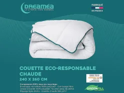 Vente-unique Couette chaude recyclée de DREAMEA en microfibre - 240 x 260 cm - 350 gr/ m² - Biais bleu - ROSA