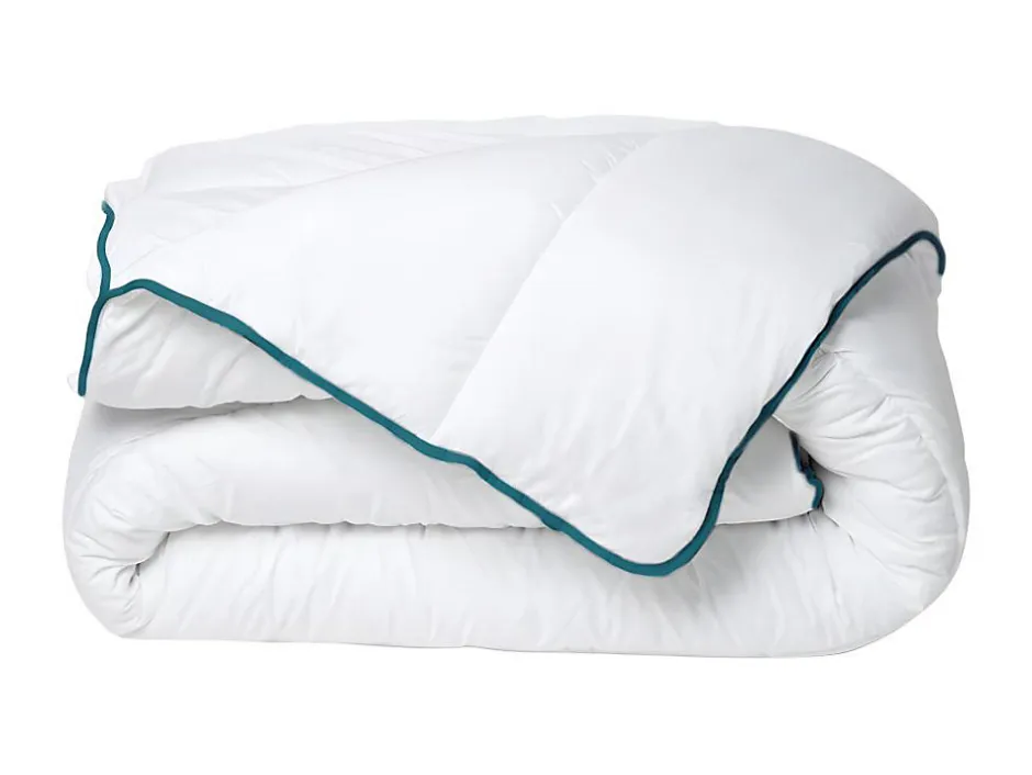 Vente-unique Couette chaude recyclée de DREAMEA en microfibre - 240 x 260 cm - 350 gr/ m² - Biais bleu - ROSA