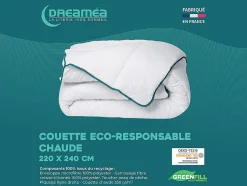 Vente-unique Couette chaude recyclée de DREAMEA en microfibre - 220 x 240 cm - 350 gr/ m² - Biais bleu - ROSA Sale