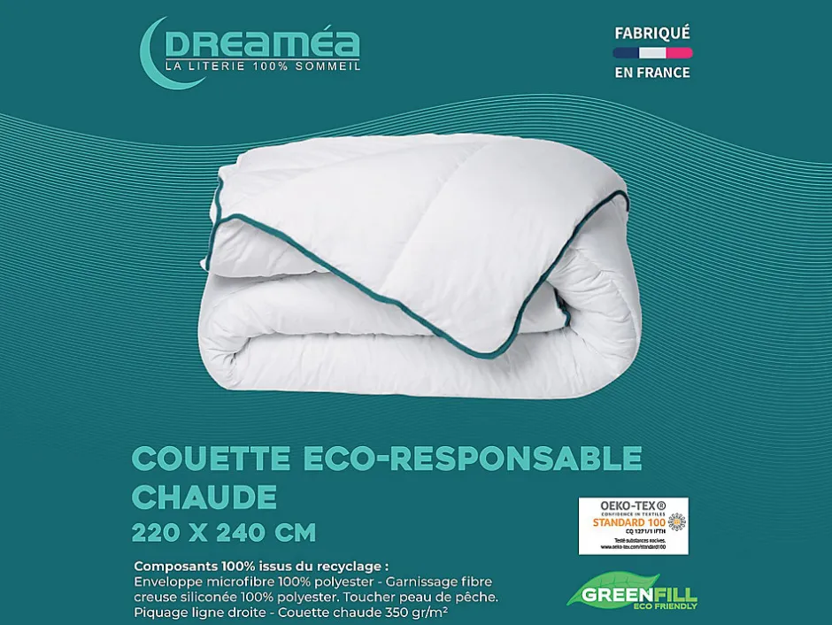 Vente-unique Couette chaude recyclée de DREAMEA en microfibre - 220 x 240 cm - 350 gr/ m² - Biais bleu - ROSA Sale