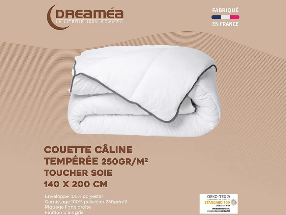 Vente-unique Couette Câline toucher soie 140 x 200 cm - 250 g/m² - Blanc biais gris - BIESYA