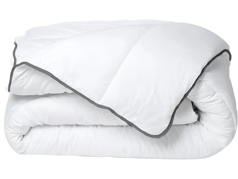 Vente-unique Couette Câline toucher soie 140 x 200 cm - 250 g/m² - Blanc biais gris - BIESYA