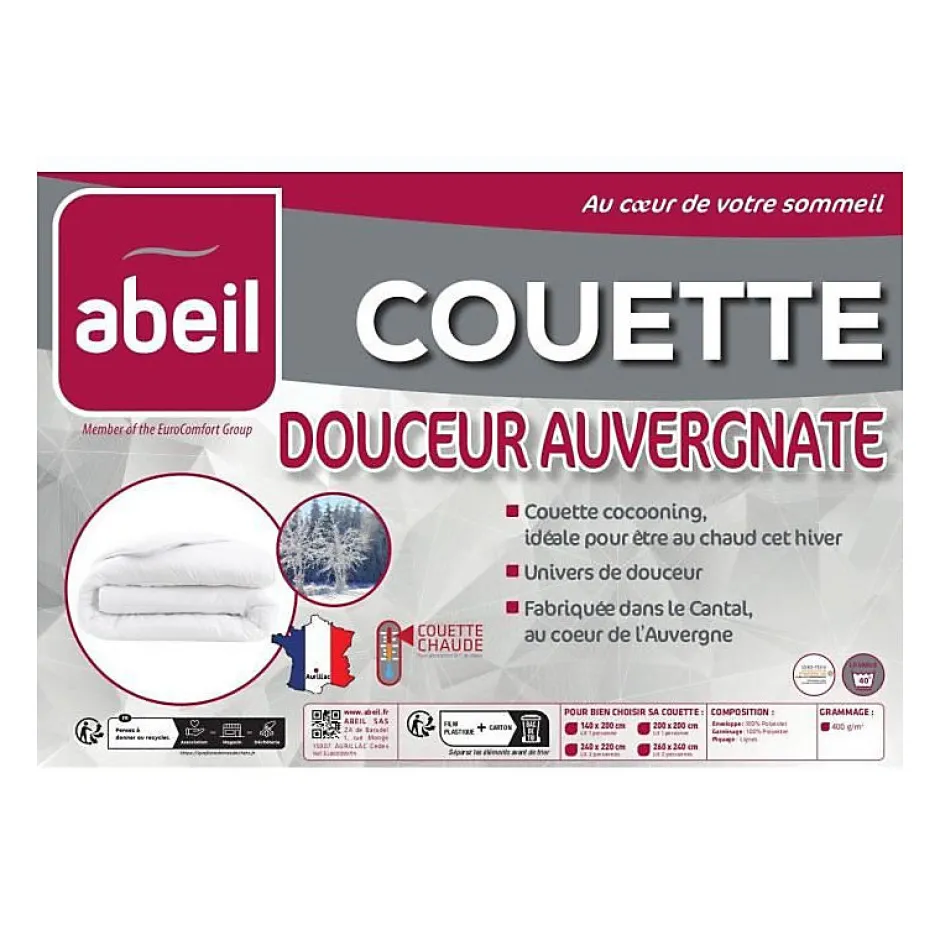 Abeil Couette Douceur Auvergnate - 200 x 200 cm - Chaude - 2 personnes - Hot
