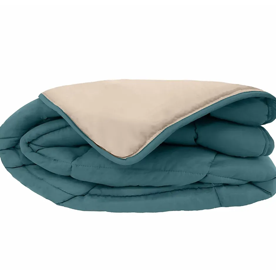 Linnea Couette hiver 240x220 cm COCOON BICOLORE Bleu paon/Galet garnissage fibre polyester 400g/m2 Hot