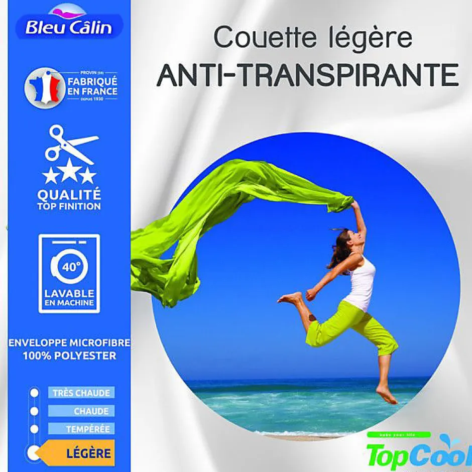 Bleu Calin Couette légère anti transpirante 200 gr/m² 140 x 200 cm pour lit 1 place 90 x 190 cm
