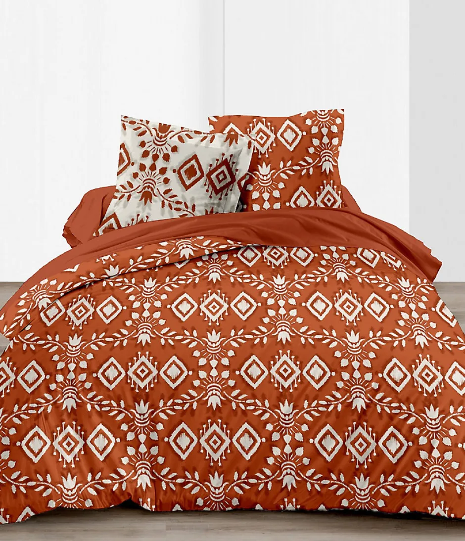 Mortreux Couette légère imprimée / Uni Terracotta - 1 personne 140 x200 - Toutes saisons - 29187