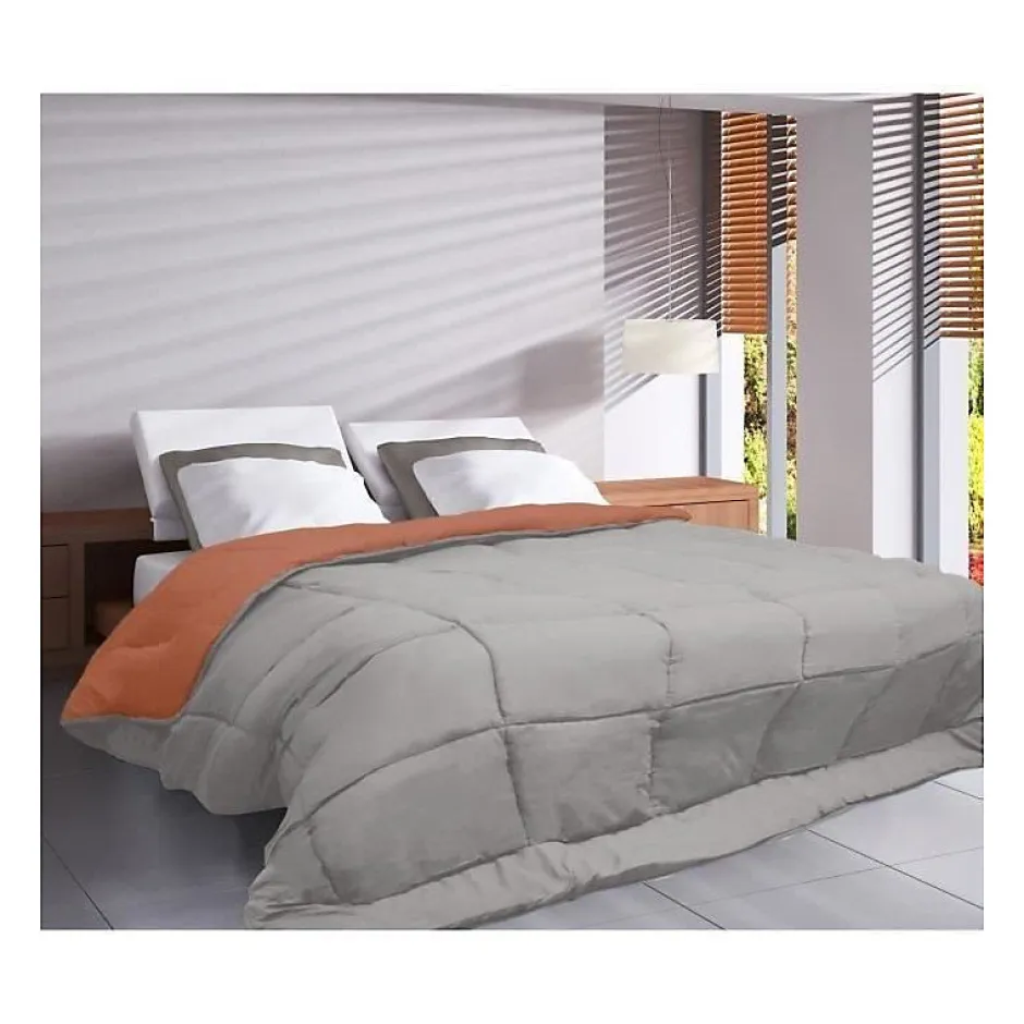 Toison d'Or Couette légère réversible bicolore en microfibre 200 gr/m² (200x200 cm - Orange)