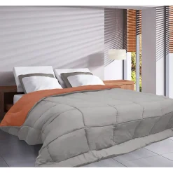 Toison d'Or Couette légère réversible bicolore en microfibre 200 gr/m² (200x200 cm - Orange)