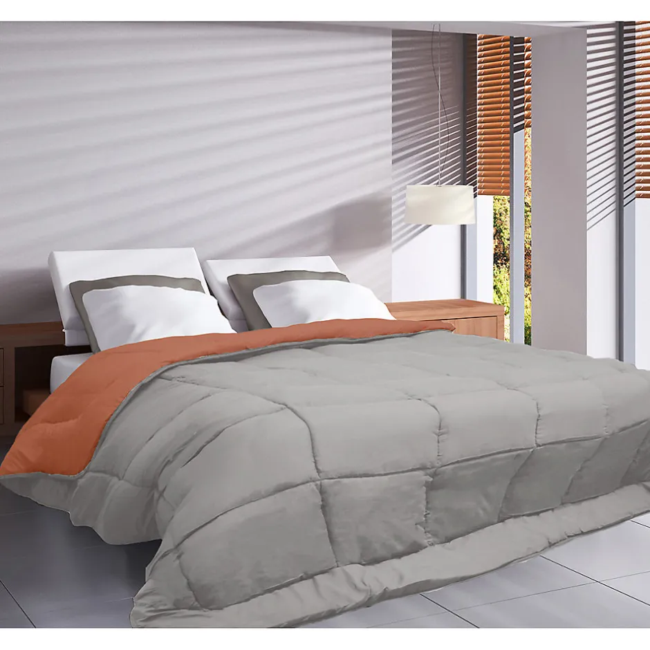Toison d'Or Couette légère réversible bicolore en microfibre 200 gr/m² (200x200 cm - Orange)