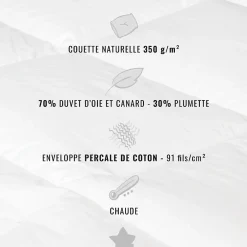 Sensei Maison Couette naturelle - Chaude - 70% duvet anti-acarienne 280x240 cm APPALACHES Discount