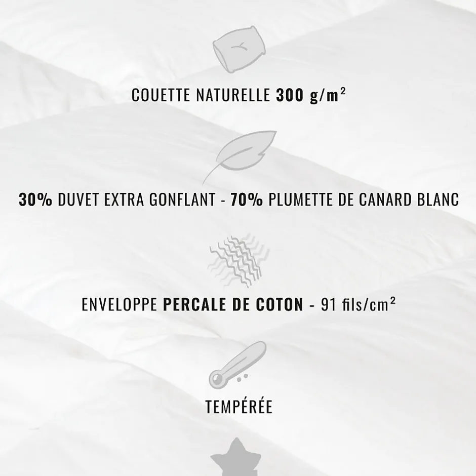 Sensei Maison Couette naturelle - Tempérée - 30% duvet 300 g/m² 240x220 cm NEVADA