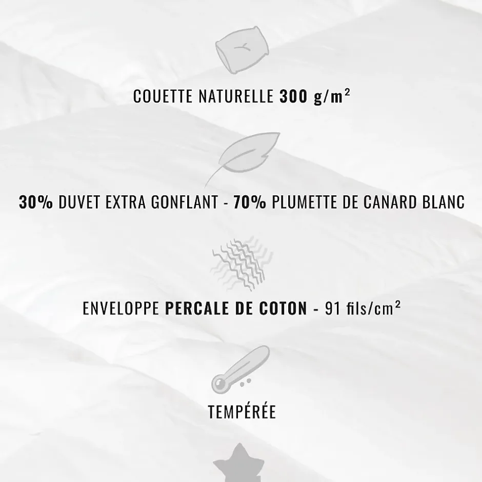 Sensei Maison Couette naturelle - Tempérée - 30% duvet 300 g/m² 140x200 cm NEVADA Clearance