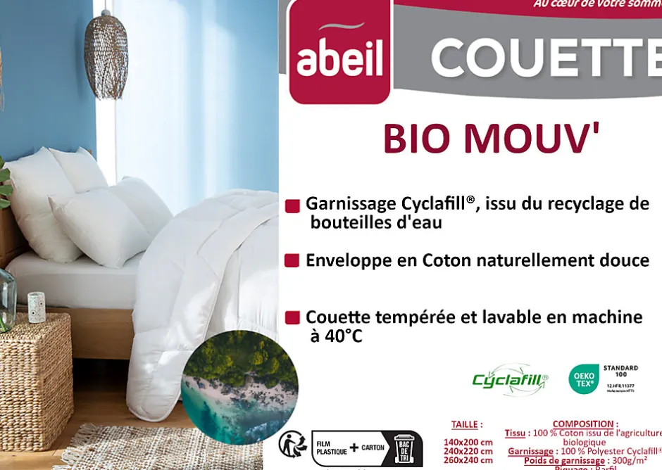 Abeil Couette tempérée 140 x 200 cm coton blanc