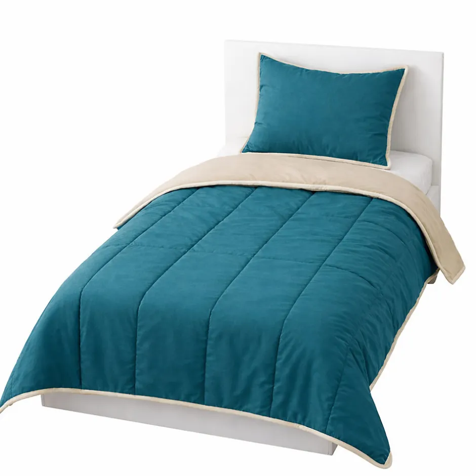 Mortreux Couette tempérée Bleu canard / Sable - 1 personne 140 x 200 - 17332