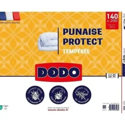 Dodo Couette tempérée 140x200 cm - 1 personne - Protection anti punaise, anti acarien - 300G/m² - Blanc - Fabriqué en France