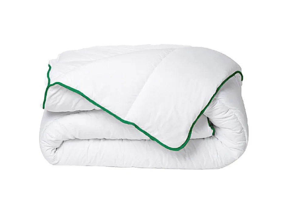 Vente-unique Couette tempérée traitement anti-acariens naturel de DREAMEA en microfibre - 140 x 200 cm - 300 gr/ m² - Biais vert - AZYLIA II