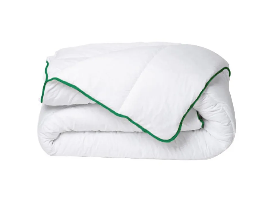 Vente-unique Couette tempérée traitement anti-acariens naturel de DREAMEA en microfibre - 140 x 200 cm - 300 gr/ m² - Biais vert - AZYLIA II