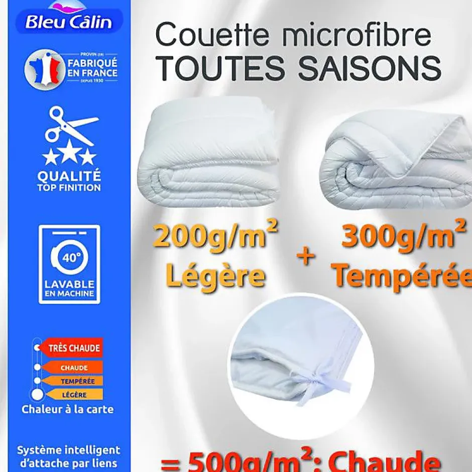 Bleu Calin Couette toutes saisons microfibre 240 x 260 cm pour lit "King size" Sale