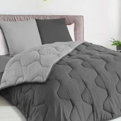 IDMarket Couette 220x240 CM ABBY bicolore gris clair et gris 300 gr + 2 oreillers