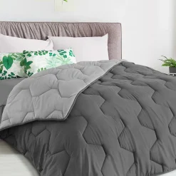 IDMarket Couette 200x200 CM ABBY bicolore gris clair et gris 300 gr